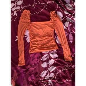 Mesh scoop neck orange top